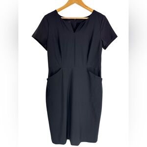 NWT Talbots Black Wool Sheath Dress Size 8 Split Neck Short Sleeve Front Pocket